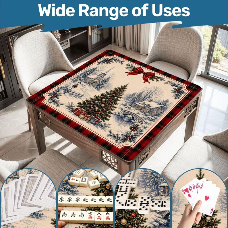 Christmas Mahjong Mat Winter Village Design with Carry Bag, Holiday Mahjong Mat,Festive Game Night Gift 31.5"x31.5" (Ship Rolled up) imagem 7