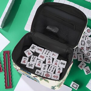 Chinoiserie Mahjong Storage Bag Portable Travel Case Asian Garden Tile Organizer Blue White Floral Carry Case Elegant Gift Idea Bild 4