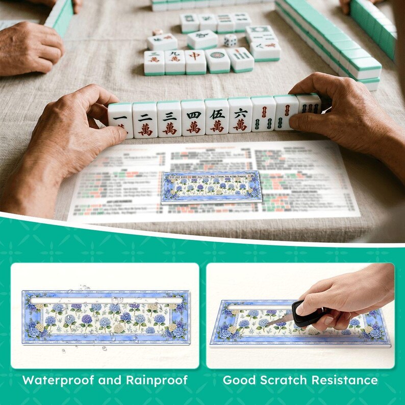 Blue Hydrangea Mahjong Line Reader Set of 4 Acrylic Game Guides, Floral Chinoiserie Mahjong Accessories, Tile Row Helper Gift immagine 4