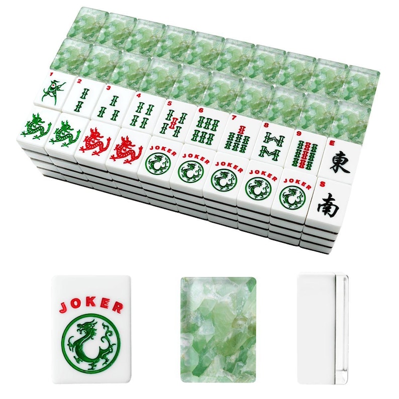 Green American Mahjong Tiles Set, Acrylic Mahjong Tiles with Jade Style Backs, 166 Piece Tile Game Gift for Mahjong Players image 2