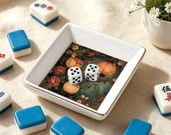 Mahjong Lantern Trinket Tray, Floral Mahjong Dice Bowl, Personalized Game Night Accessory, Mahjong Tile Gift for Players