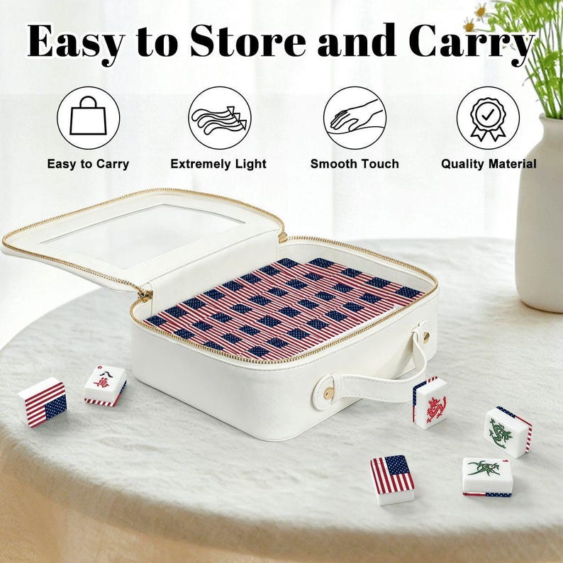 American Flag Mahjong Tiles Set, Patriotic Mahjong Game Pieces, Acrylic USA Mahjong Tiles, Travel Game Night Gift Accessories image 7