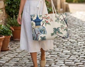 Chinoiserie Mahjong Bag, Blue Pagoda Tile Storage Pouch, Zipper Mahjong Case, Tote and Accessory Bags Sold Separately