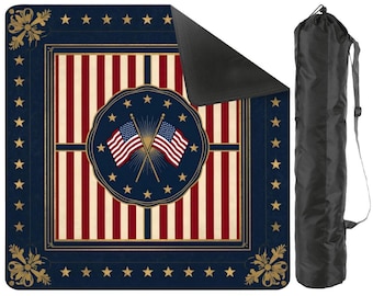 Vintage Style Patriotic Mahjong Mat 31.5x31.5 Inch,American Flag Stripe Design Mat,Non Slip Mahjong Table Cover with Bag(Ship Rolled up)