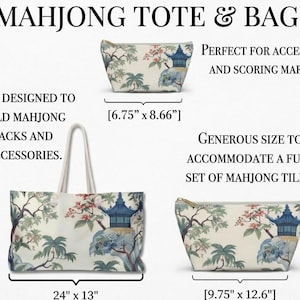 Chinoiserie Mahjong Tasche, Aufbewahrungstasche für blaue Pagoden, Mahjong-Etui mit Reißverschluss, Tote- und Zubehörtaschen separat erhältlich Bild 14