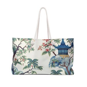 Chinoiserie Mahjong Tasche, Aufbewahrungstasche für blaue Pagoden, Mahjong-Etui mit Reißverschluss, Tote- und Zubehörtaschen separat erhältlich Tote Bag Only