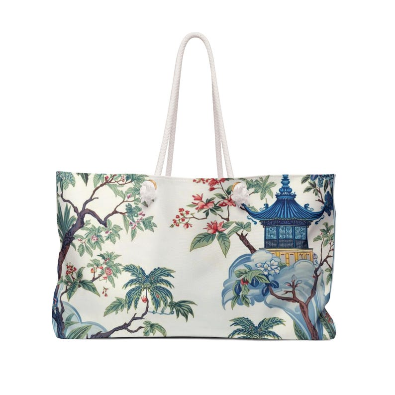 Chinoiserie Mahjong Tasche, Aufbewahrungstasche für blaue Pagoden, Mahjong-Etui mit Reißverschluss, Tote- und Zubehörtaschen separat erhältlich Tote Bag Only