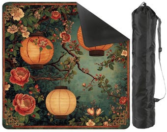 Tapete de Mahjong Vintage Lantern Floral, tapete antideslizante para juego de fichas con bolsa de transporte de 31,5" x 31,5" (se envía enrollado).