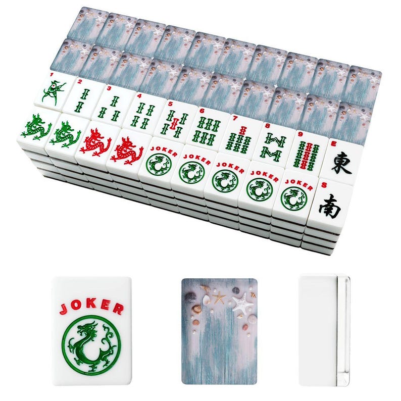 American Mahjong Tiles Set, Coastal Shell Mahjong Tiles, Beach Inspired Mahjong Game Pieces, Travel Mahjong Gift, Ocean Mahjong Accessories afbeelding 2