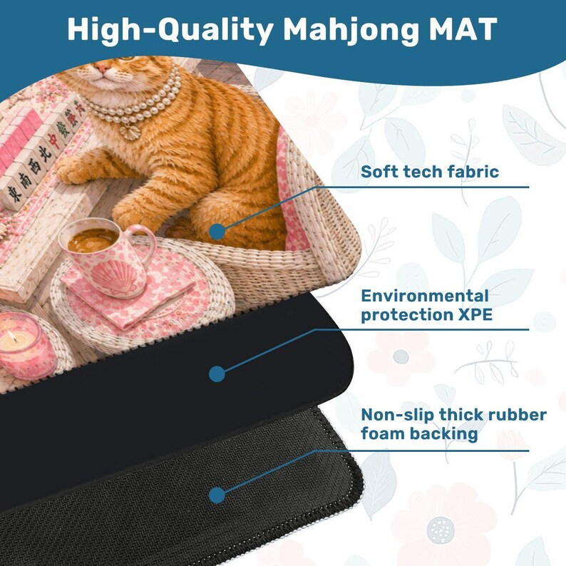 Cat Mahjong Mat, Coastal Kitty Game Table Cover, Cute Beach Cat Mahjong Tile Mat, Mahjong Gift Accessory 31.5"x31.5" (Ship Rolled up) afbeelding 6