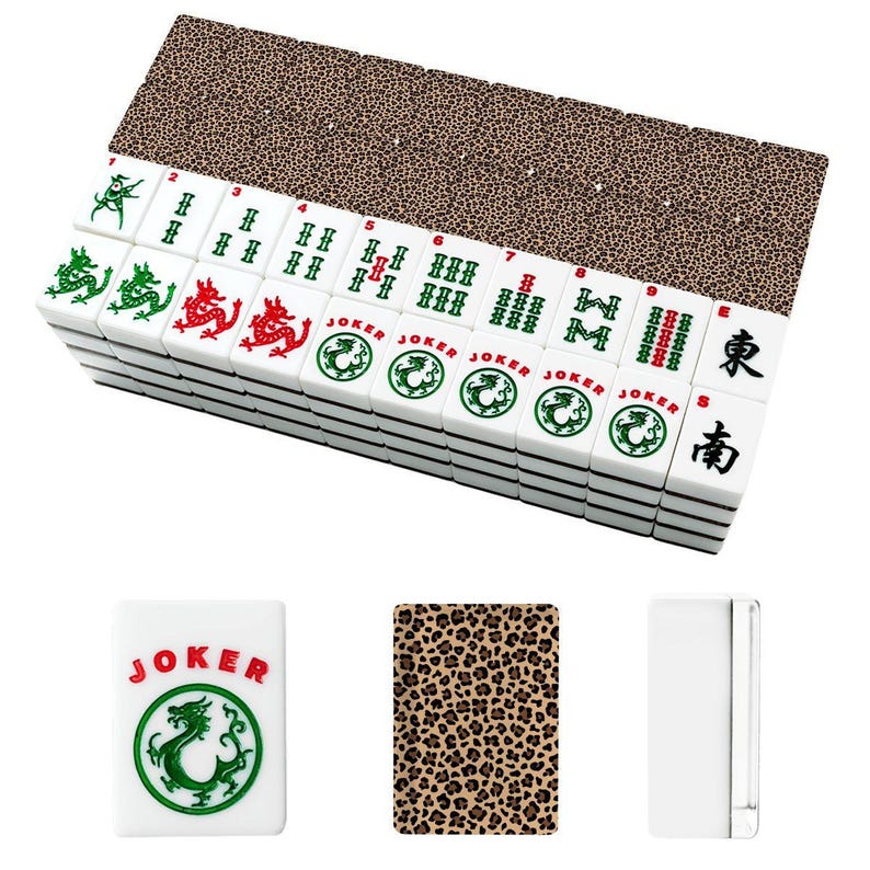 Leopard American Mahjong Tiles Set, Acrylic Mahjong Tiles with Cheetah Print Backs, 166 Piece Tile Game Gift for Players, 166 pieces image 2