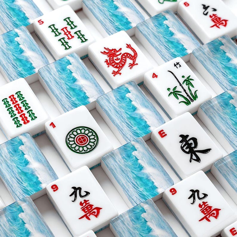 American Mahjong Tiles Set, Ocean Wave Mahjong Tiles, Coastal Mahjong Game Pieces, Beach Inspired Travel Mahjong Gift Accessories image 1