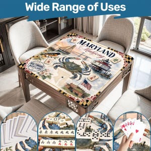 Maryland Mahjong Mat, Chesapeake Bay Blue Crab Game Mat, Baltimore Mahjong Table Mat, Coastal Maryland Tile Mat 31.5"x31.5" (Ship Rolled up) image 8