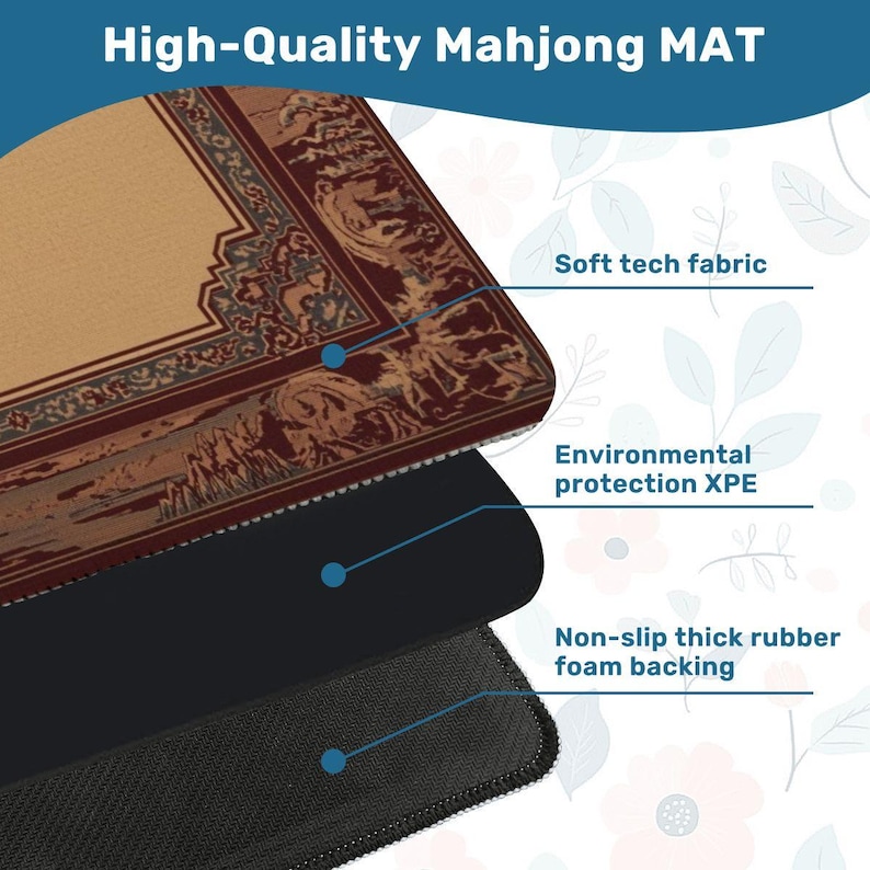 Mahjong Table Mat with Carry Bag – Foldable Waterproof 31.5"x31.5" Game Mat in Warm Brown with Intricate Border for Mahjong and Card Games image 3