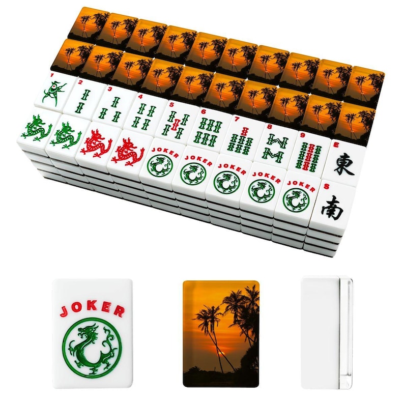 American Mahjong Tiles Set, Tropical Sunset Mahjong Tiles, Palm Tree Mahjong Game Pieces, Travel Mahjong Gift, Summer Mahjong Accessories image 2