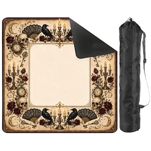 Gothic Raven Mahjong Mat,Halloween Mat with Carry Bag , Spooky Game Night Accessory Gift for Mahjong Players 31.5"x31.5" (Ship Rolled up) image 1