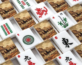 Horse Theme Mahjong Tile Set 166 Pieces, Mahjong Tiles, American Mahjong Game Set, Western Sunset Horse Design Gift