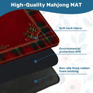 Tapete de Mahjong navideño con diseño de acebo a cuadros rojos y bolsa de transporte, tapete de Mahjong para las fiestas, regalo ideal para una noche de juegos festiva, 80 x 80 cm (se envía enrollado). imagen 4