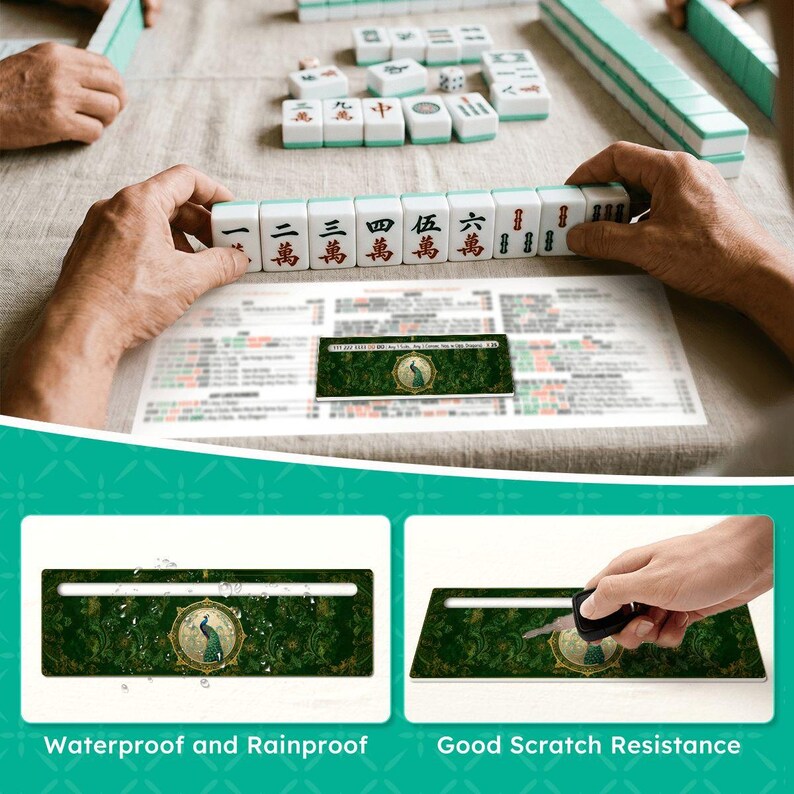 Mahjong Line Reader Set of 4 Acrylic Game Guides, Green Peacock Mahjong Accessories, Tile Row Helper, Game Night Gift for Players image 4