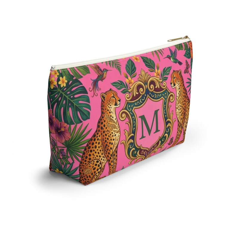 Personalized Mahjong Tote Bag, Leopard Pink Monogram Mahjong Storage Bag Large Mahjong Tile Tote with Zipper Pouch Accessory Bags image 6