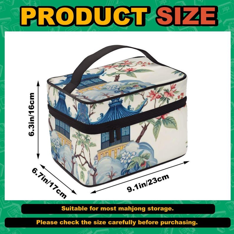 Chinoiserie Mahjong Storage Bag Portable Travel Case Asian Garden Tile Organizer Blue White Floral Carry Case Elegant Gift Idea Bild 2