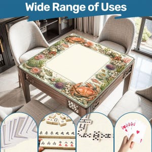 Crab Mahjong Table Mat with Travel Carry Bag, Coastal Seashell Ocean Tile Game Mat, Mahjong Accessory Gift 31.5"x31.5" (Ship Rolled up) image 7