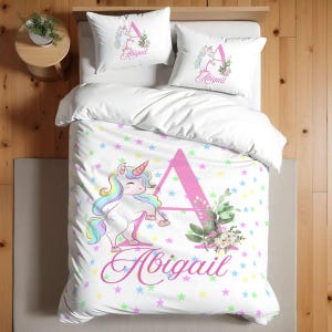 Personalized Unicorn Bedding Set: Custom Name Twin Comforter & Pillowcases