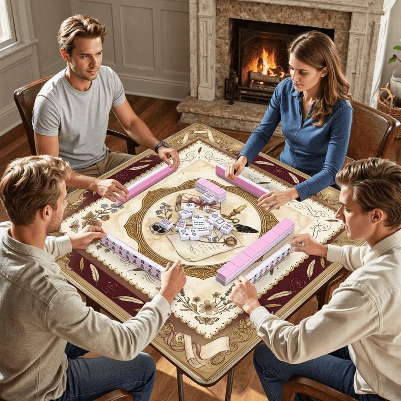 Regency Romance Mahjong Mat, Vintage Love Letter Game Mat, Victorian Floral Mahjong Mat, Elegant Mahjong Gift 31.5"x31.5"Ship Rolled up) image 6