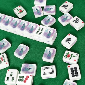 Peacock Mahjong Tile Set 166 Pieces, Hand Carved ,Mahjong Tiles, Luxury American Mahjong Set, Bird Design Game Gift image 7