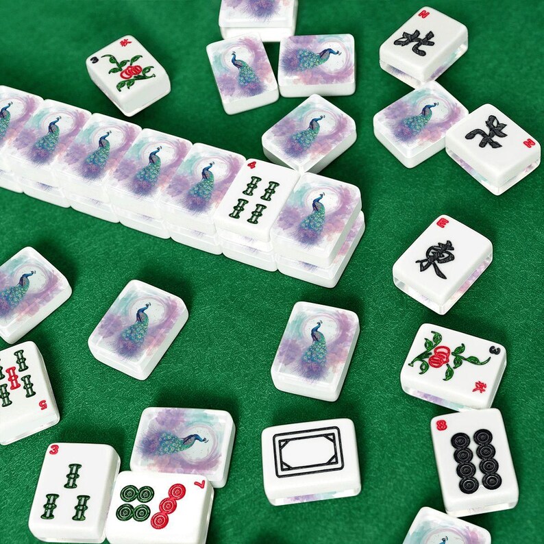 Peacock Mahjong Tile Set 166 Pieces, Hand Carved ,Mahjong Tiles, Luxury American Mahjong Set, Bird Design Game Gift image 7