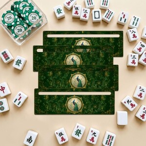 Mahjong Line Reader Set of 4 Acrylic Game Guides, Green Peacock Mahjong Accessories, Tile Row Helper, Game Night Gift for Players image 1
