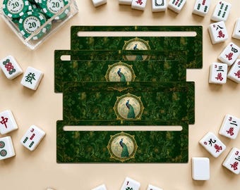 Mahjong Line Reader Set of 4 Acrylic Game Guides, Green Peacock Mahjong Accessories, Tile Row Helper, Game Night Gift for Players