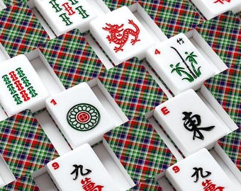 American Mahjong Tiles with Festive Plaid Backs, Classic Mahjong Tile Set, Gift for Game Night and Mahjong Lovers,166 tiles