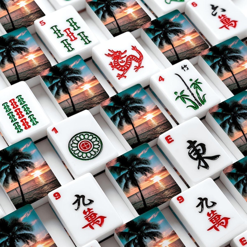American Mahjong Tiles Set, Tropical Sunset Mahjong Tiles, Palm Beach Mahjong Game Pieces, Travel Mahjong Gift Accessories,166 Piece set 画像 1