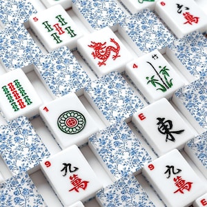 Blue Floral Mahjong Tile Set 166 Pieces,Chinoiserie Mahjong Tiles, Luxury American Mahjong Game Set image 1