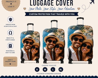 Funda personalizada para maleta con foto, protector de maleta a medida, funda para bolsa de viaje con tu foto, regalo de vacaciones en tamaños pequeño, mediano, grande y extragrande.