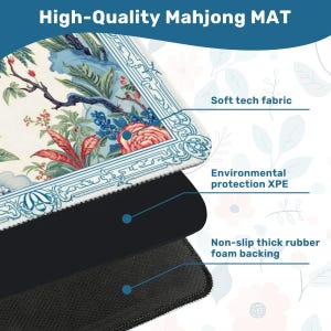 Tropical Garden Mahjong Mat with Non Slip Rubber Backing, Blue Pagoda Bird Design Mat with Carry Bag, Size 31.5"x31.5" (Ship Rolled up) image 3