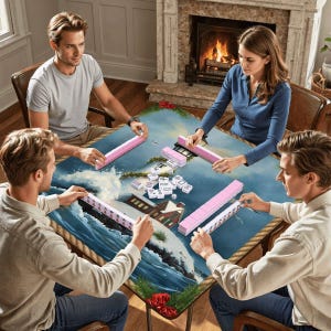 Juego de tapete de mahjong con diseño de faro navideño, tapete de juego con temática costera y bolsa de transporte, regalo ideal para noches de juegos de mahjong, 80 x 80 cm (se envía enrollado). imagen 6
