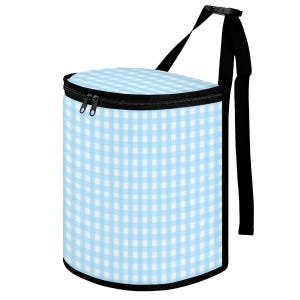 Blue Gingham Car Trash Can with Lid, Hanging Car Garbage Bin, Leakproof Car Organizer Bag, Cute Auto Trash Container