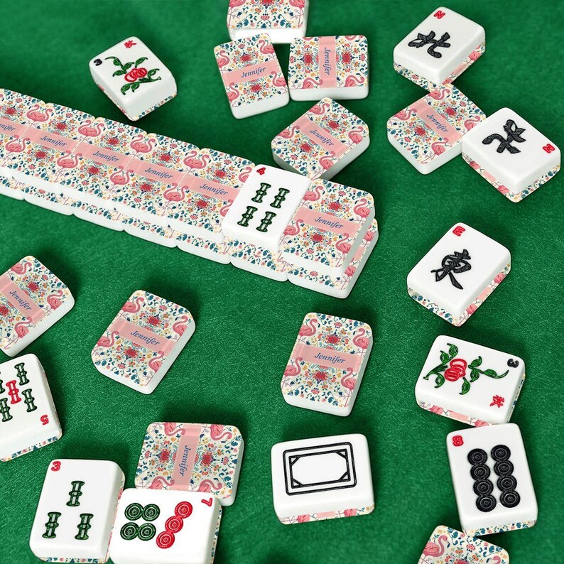 Personalized Flamingo Mahjong Tile Set 166 Pieces, Custom Name Mahjong Tiles, American Mahjong Tile Set, Tropical Game Gift image 8