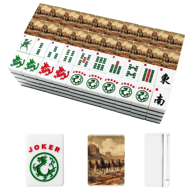 Horse Theme Mahjong Tile Set 166 Pieces, Mahjong Tiles, American Mahjong Game Set, Western Sunset Horse Design Gift image 2