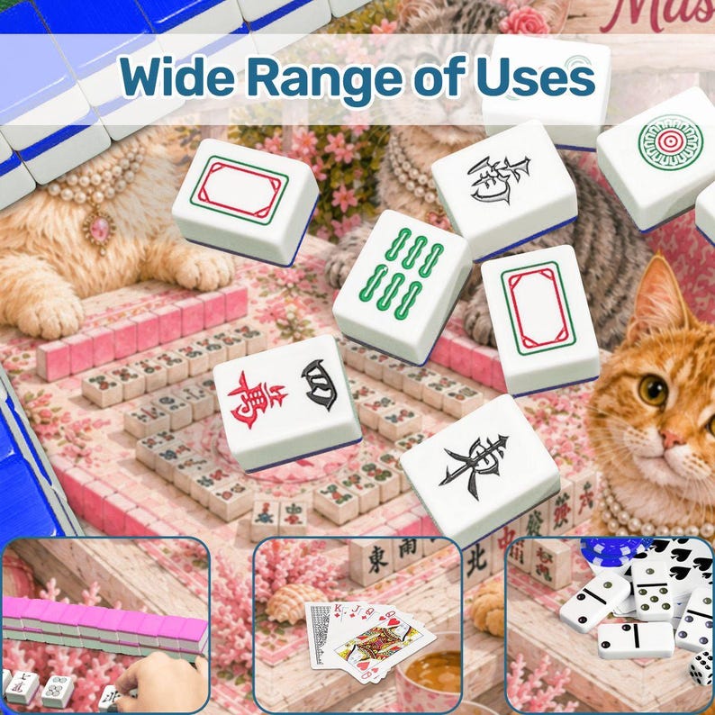 Cat Mahjong Mat, Coastal Kitty Game Table Cover, Cute Beach Cat Mahjong Tile Mat, Mahjong Gift Accessory 31.5"x31.5" (Ship Rolled up) afbeelding 10