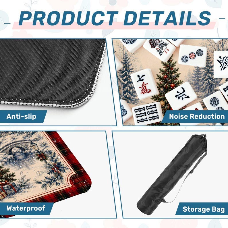 Christmas Mahjong Mat Winter Village Design with Carry Bag, Holiday Mahjong Mat,Festive Game Night Gift 31.5"x31.5" (Ship Rolled up) imagem 5
