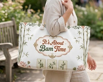 It’s About Bam Time Mahjong Tote Bag and Zipper Pouch, Elegant Bamboo Tile Game Accessory, Mahjong Gift Bags Sold Individually