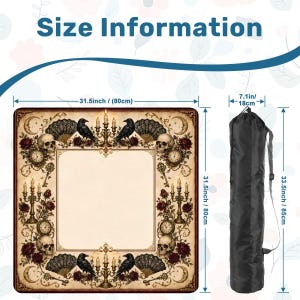 Gothic Raven Mahjong Mat,Halloween Mat with Carry Bag , Spooky Game Night Accessory Gift for Mahjong Players 31.5"x31.5" (Ship Rolled up) image 2