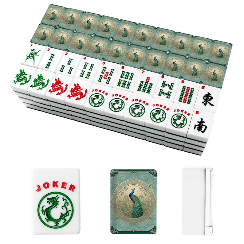 Juego de fichas de Mahjong con diseño de pavo real, 166 piezas, fichas de Mahjong de lujo, juego de Mahjong americano, elegante diseño de aves. Double Layer