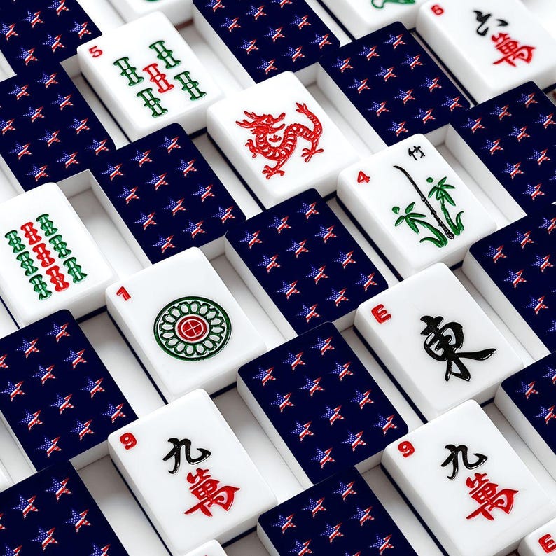 Patriotic Star Mahjong Tiles Set, American Flag Inspired Mahjong Game Pieces, Acrylic USA Mahjong Tiles, Game Night Gift, set of 166 tiles image 1