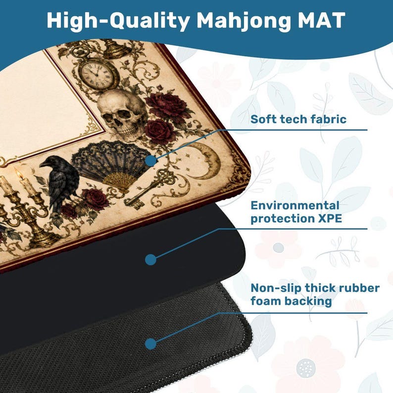 Gothic Raven Mahjong Mat,Halloween Mat with Carry Bag , Spooky Game Night Accessory Gift for Mahjong Players 31.5"x31.5" (Ship Rolled up) image 4