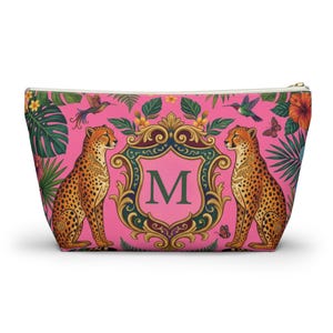Personalized Mahjong Tote Bag, Leopard Pink Monogram Mahjong Storage Bag Large Mahjong Tile Tote with Zipper Pouch Accessory Bags image 4