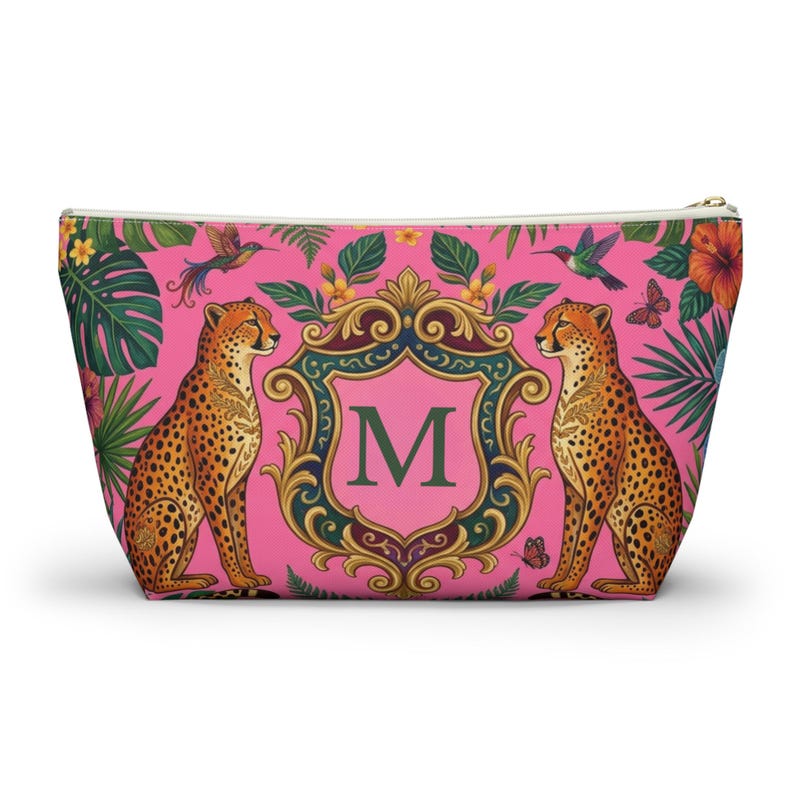 Personalized Mahjong Tote Bag, Leopard Pink Monogram Mahjong Storage Bag Large Mahjong Tile Tote with Zipper Pouch Accessory Bags image 4